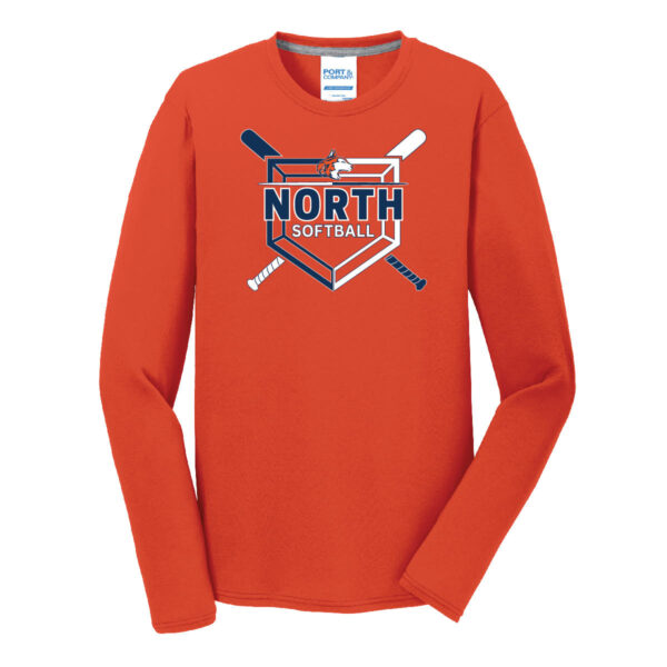 Naperville North Softball Long Sleeve Performance Blend Tee Orange Home Plate Design